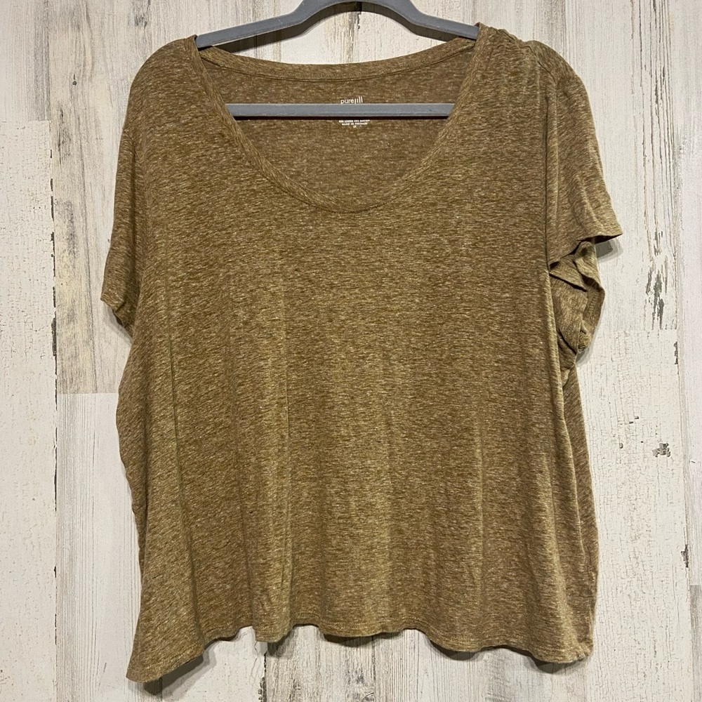 Pure Jill Brown Soft Scoop Neck Linen Blend Short Sleeve Tee 2X